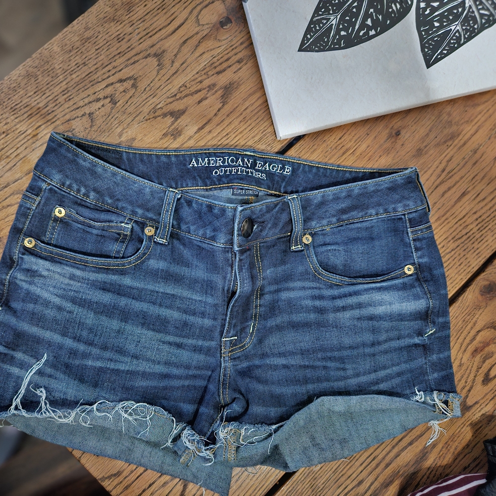 American Eagle Outfitters Blue Jean Shorts with Frayed Hem